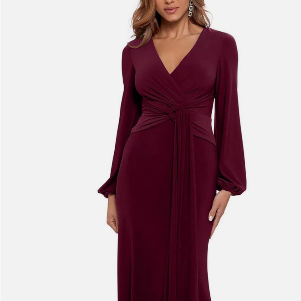 Betsy & Adam Draped V-Neck Gown MSRP $209